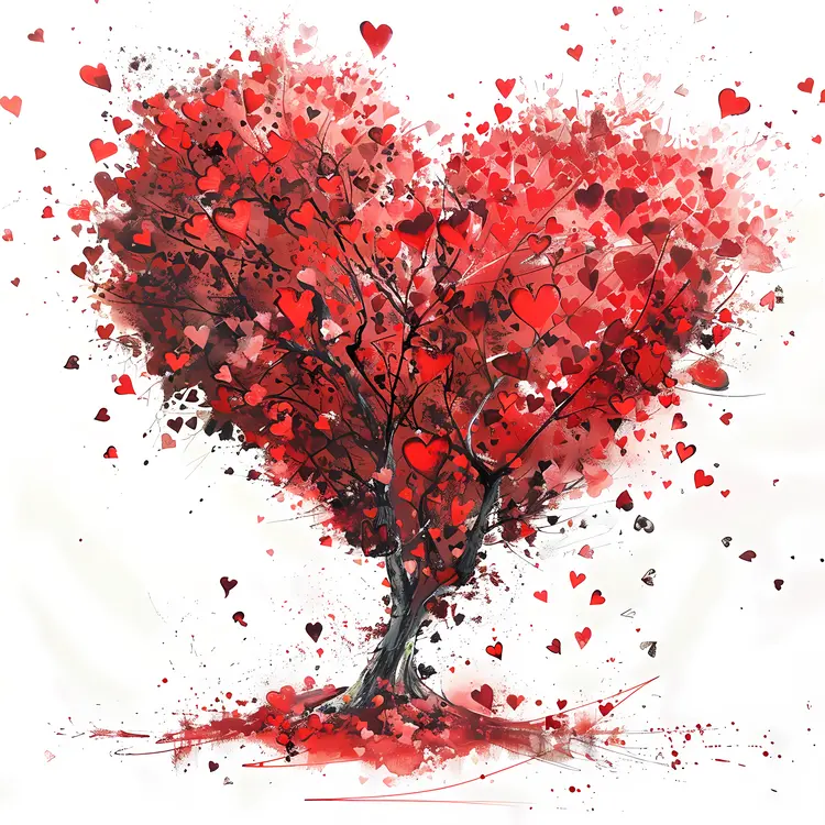 Heart-Shaped Tree with Red Leaves