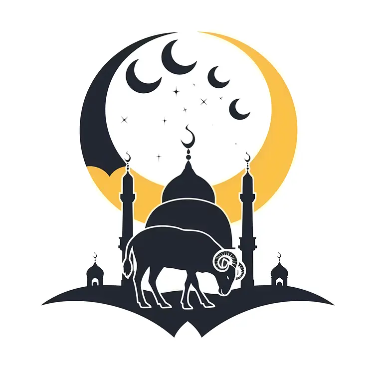 Ram with Mosque and Crescent Moon Illustration