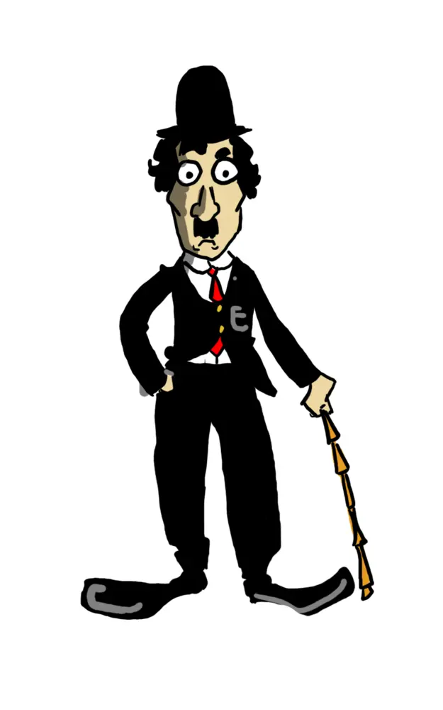 Cartoon Man with Cane and Bowler Hat