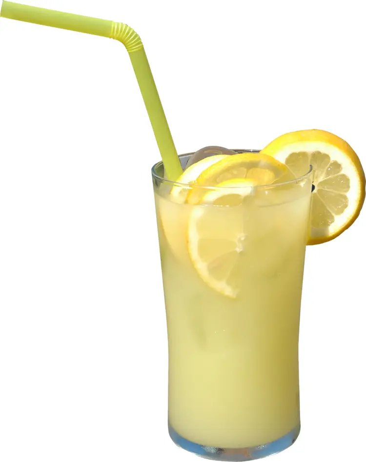 Cold Lemonade with Lemon Slices and Straw