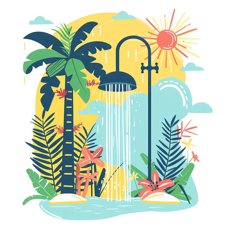 Tropical Outdoor Shower with Palm Trees