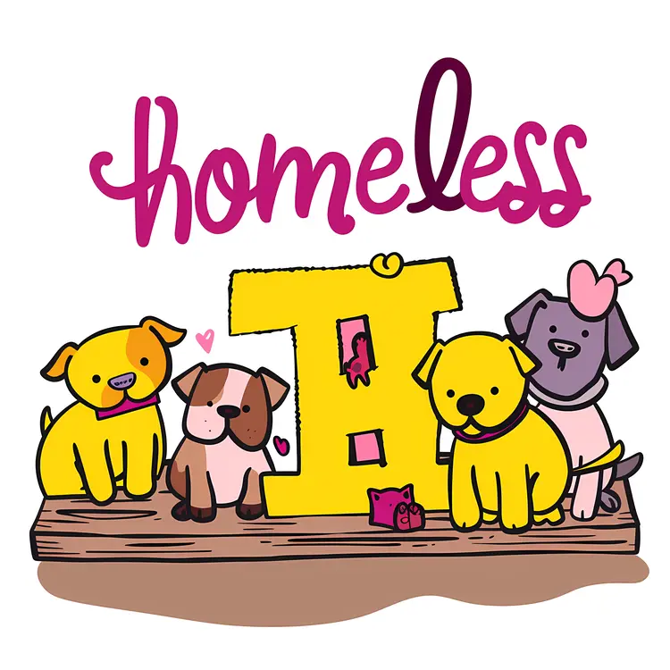 Cute Homeless Dogs with Sign Illustration