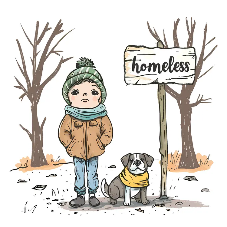Homeless Child and Dog in the Cold