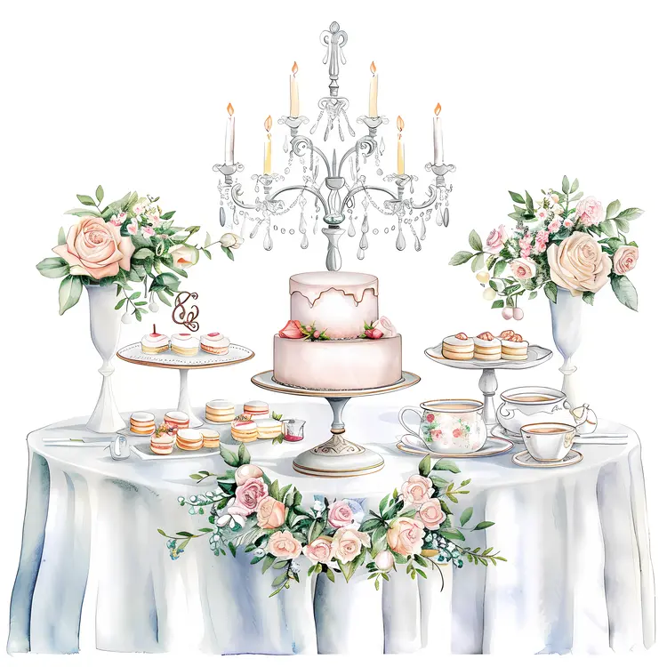 Elegant Wedding Cake Table with Flowers