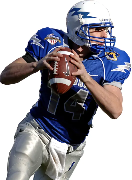 Football Player in Blue Jersey Throwing