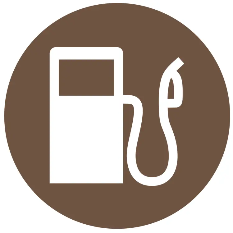 Brown and White Gas Pump Icon in Circle