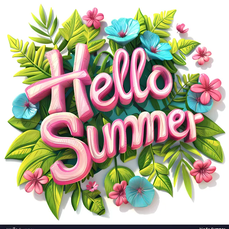 Hello Summer with Flowers and Leaves