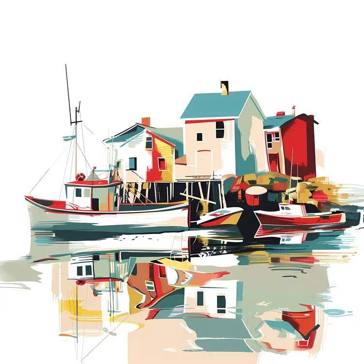 Colorful Village with Boats