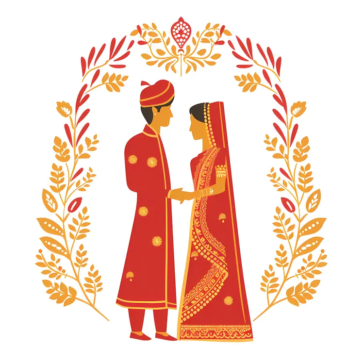 Traditional Wedding Couple Illustration