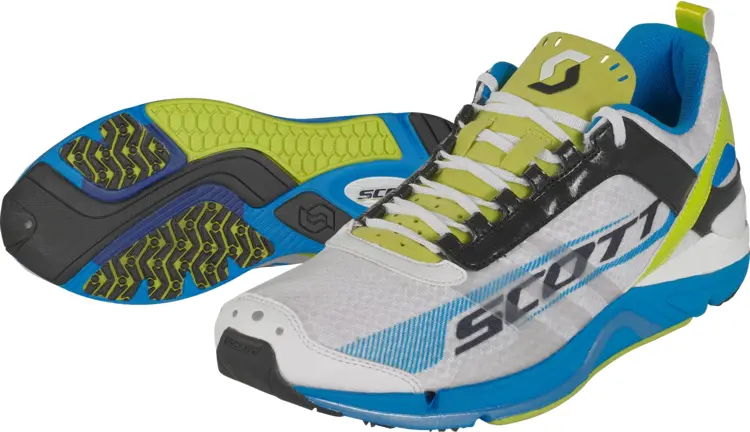 White and Blue Running Shoes for Outdoor Activities