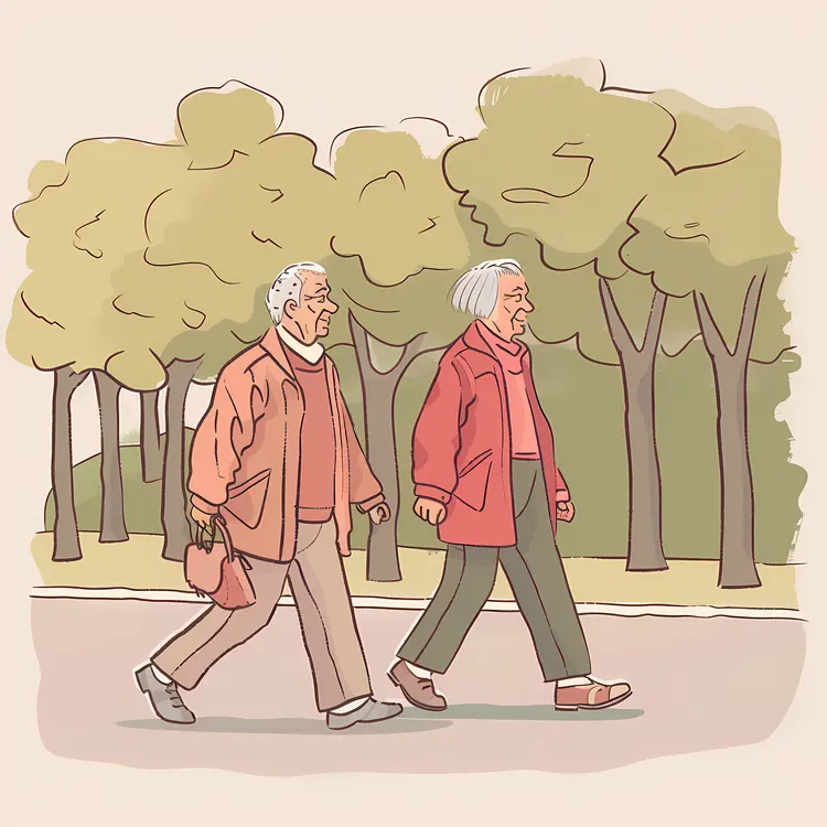 Elderly Couple Walking in Park