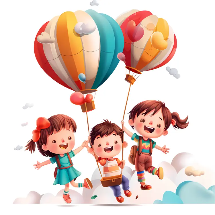 Children Flying with Balloons