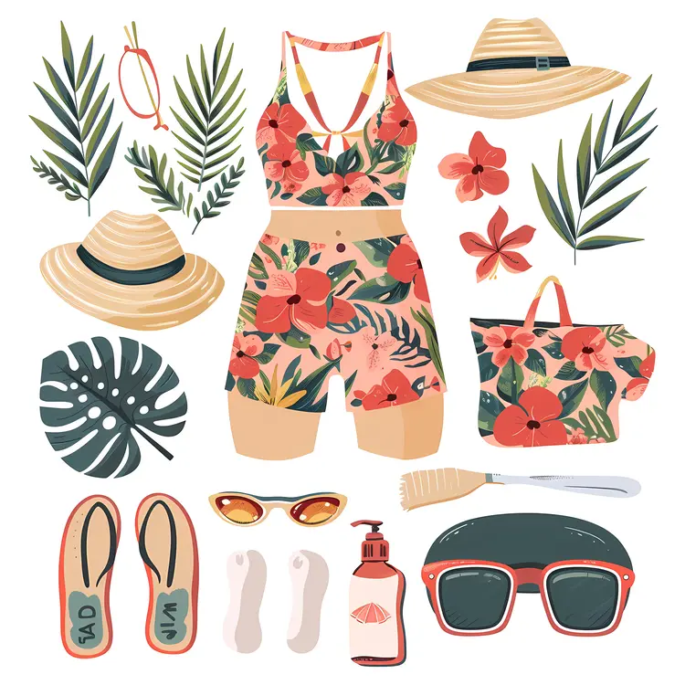 Chic Red Floral Beachwear Set