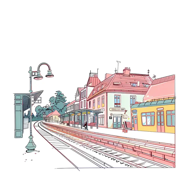 Charming Train Station Illustration
