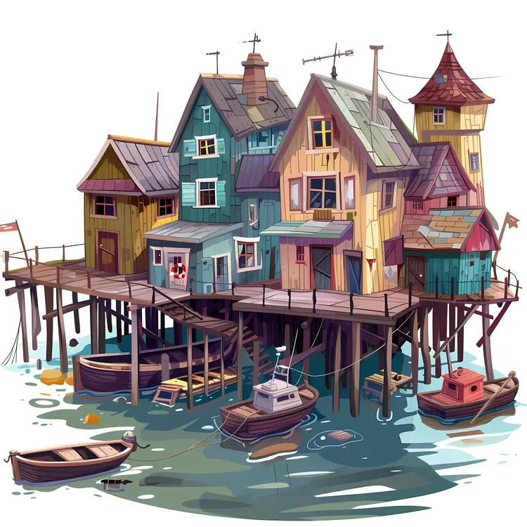 Colorful Stilt Houses by the Water