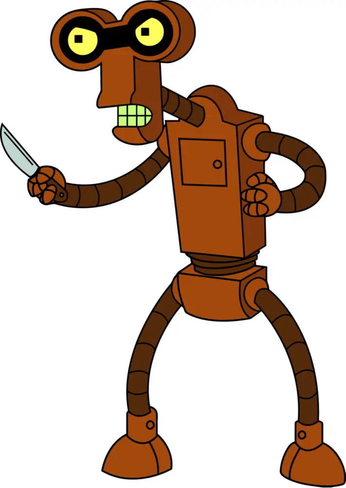 Brown Robot with Knife Cartoon