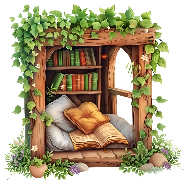 Wooden Reading Nook with Books