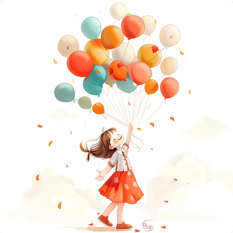 Happy Girl Holding Colorful Balloons