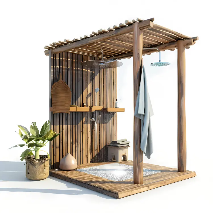 Minimalist Wooden Outdoor Shower