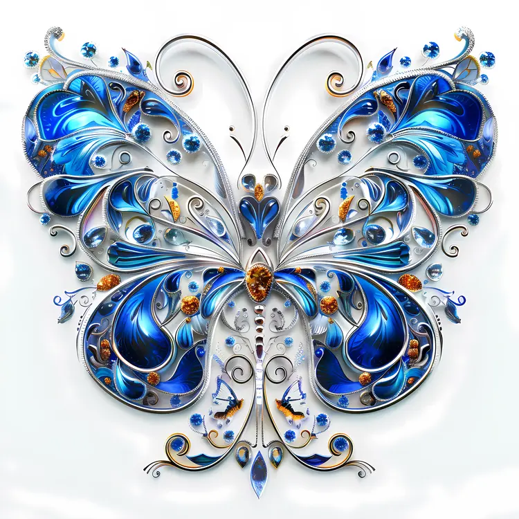 Ornate Blue Butterfly with Intricate Design
