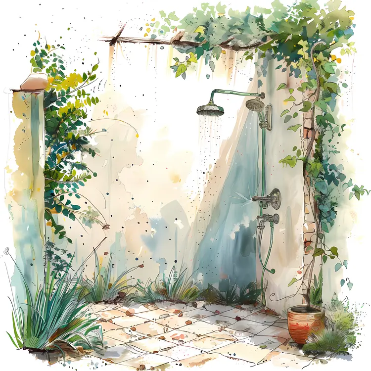 Outdoor Shower Surrounded by Vines