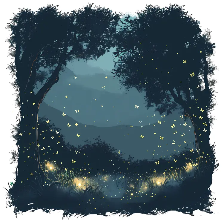 Mystical Night Forest with Fireflies