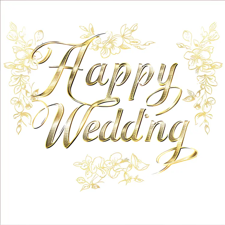 Happy Wedding Gold Floral Text