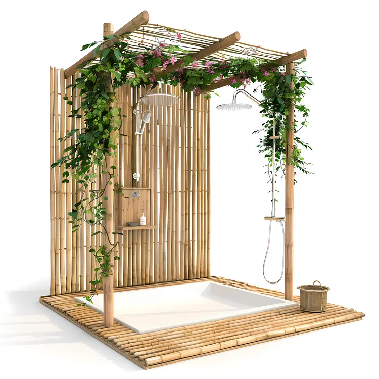 Bamboo Outdoor Shower with Greenery