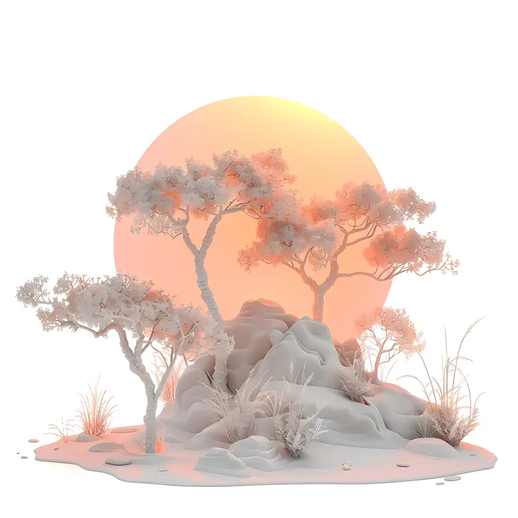 Serene Sunset with Tree Silhouettes