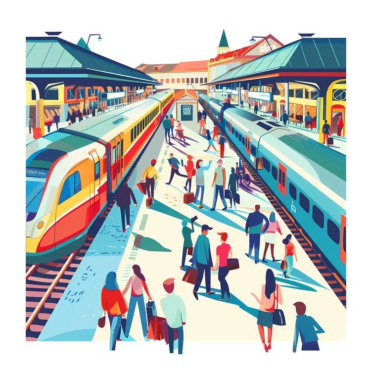 Vibrant Train Station with Commuters