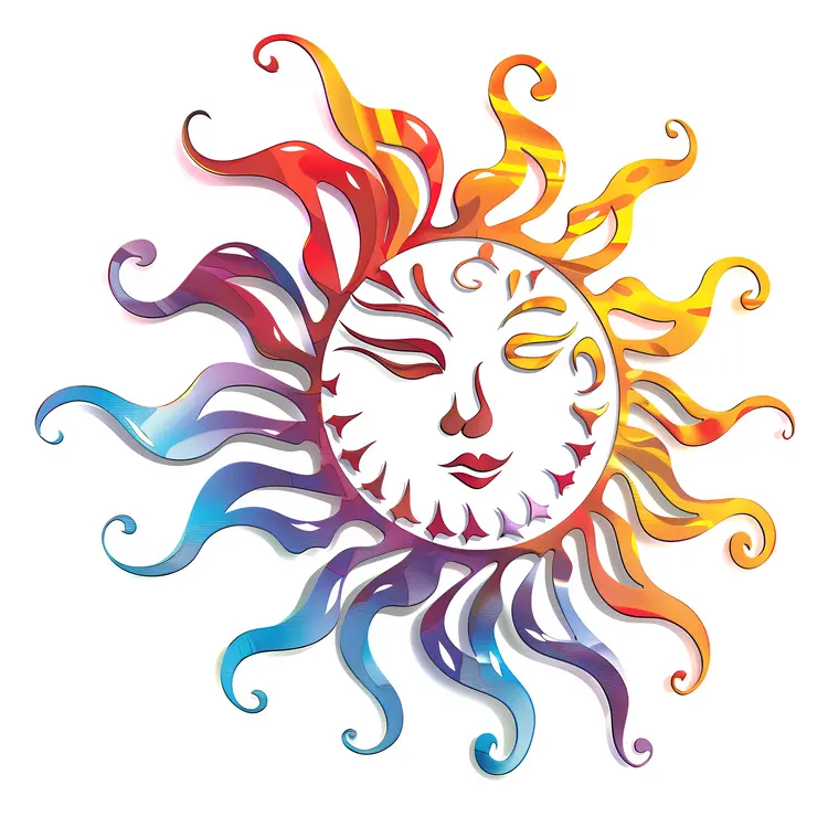 Colorful Sun Illustration with Face