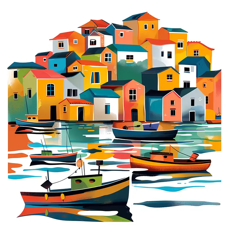 Colorful Houses by the Water with Boats