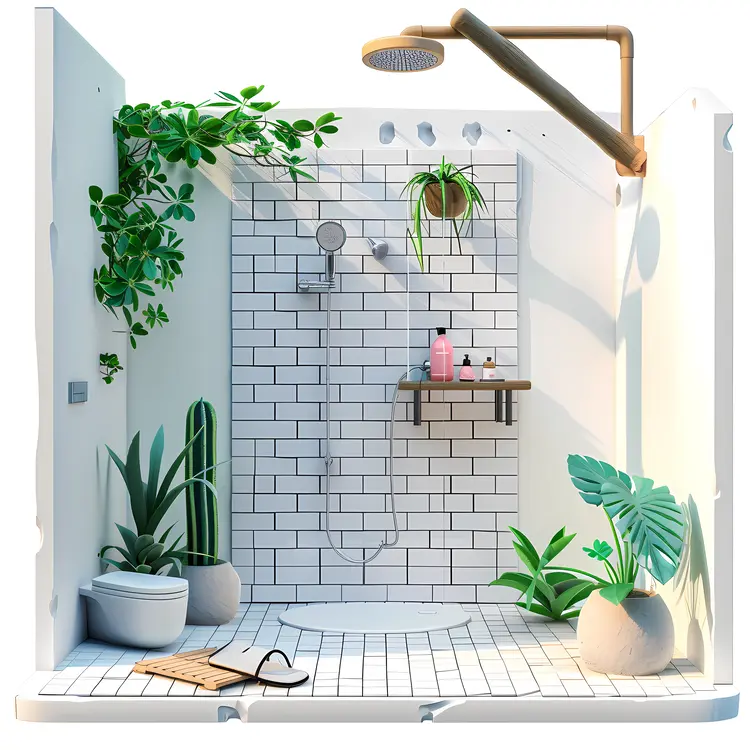 Modern Indoor Shower with Plants
