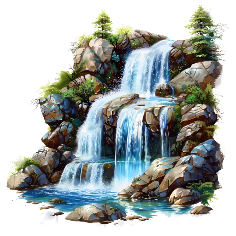 Scenic Waterfall with Flowing Water and Rocks