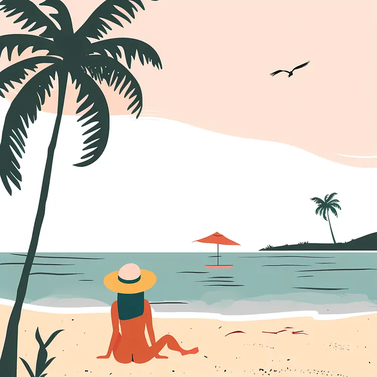 Relaxing Beach Scene with Palm Trees and Sun