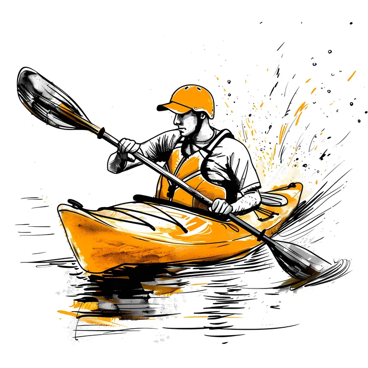 Kayaker in Yellow Kayak Paddling