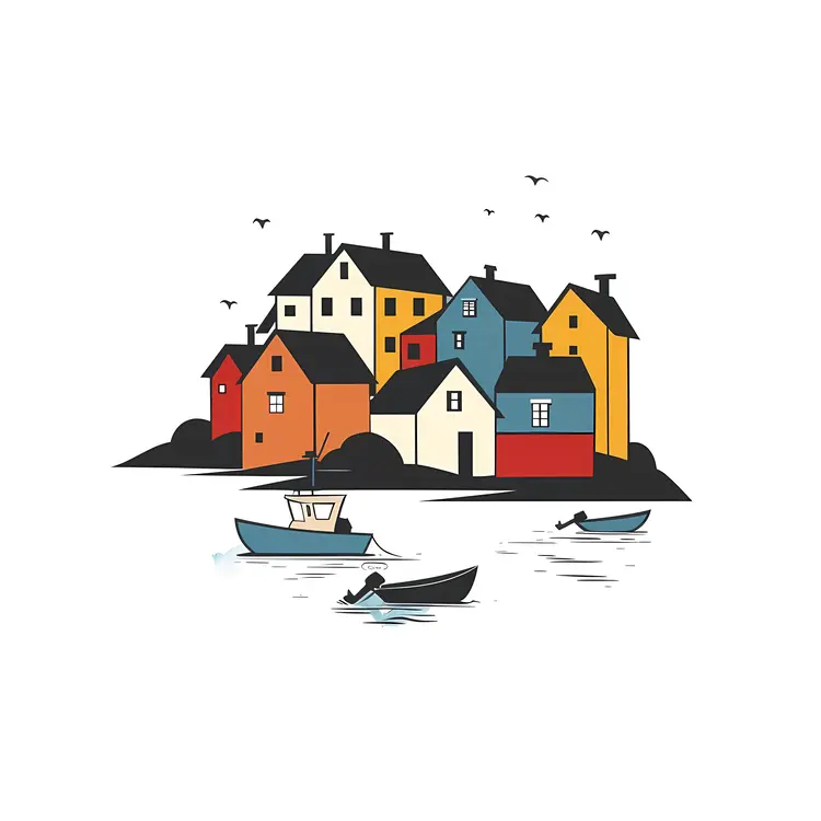 Colorful Seaside Houses with Boats
