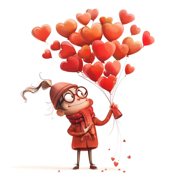Girl Holding Heart Balloons Illustration