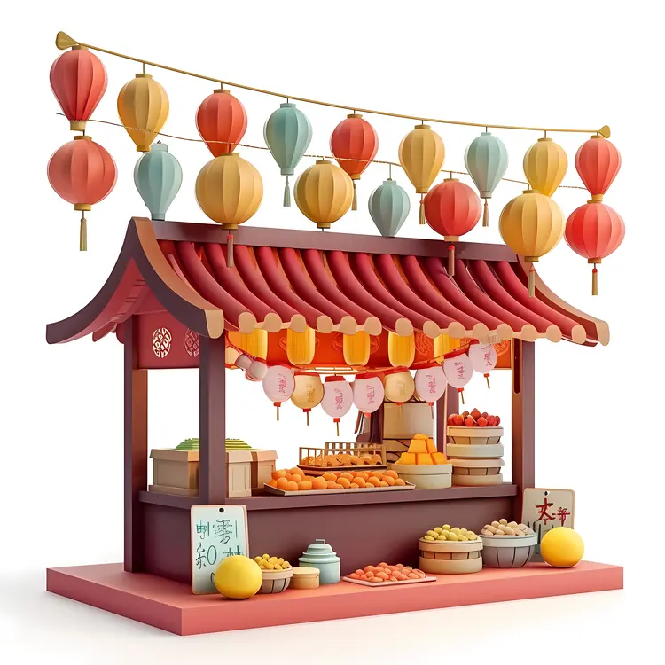 Market Stall Decorated with Lanterns