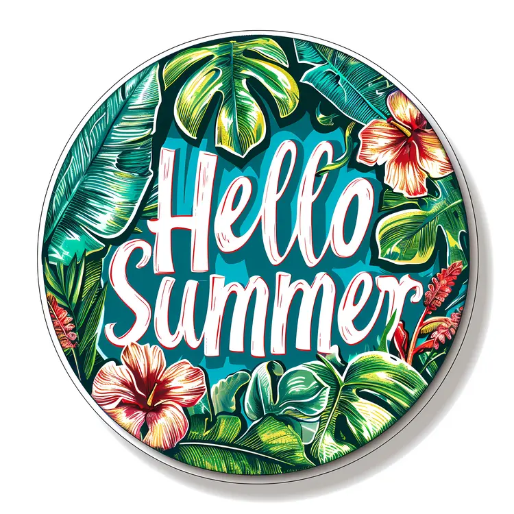 Hello Summer with Tropical Leaves and Flowers