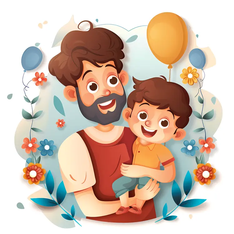 Father and Son with Balloons