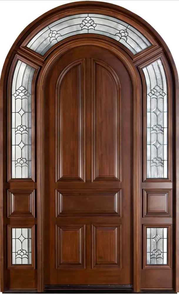 Arched Wooden Door with Glass Panels