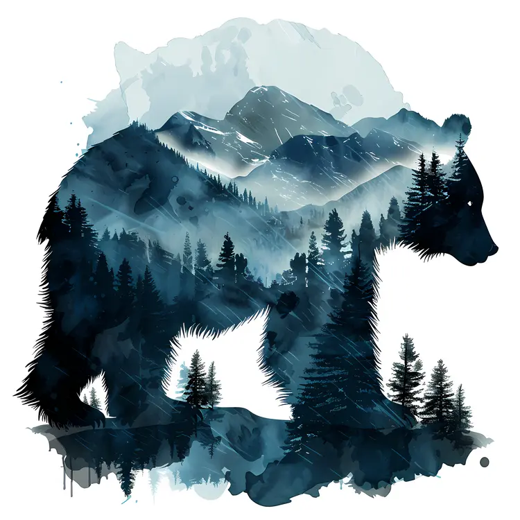 Bear Silhouette with Mountain