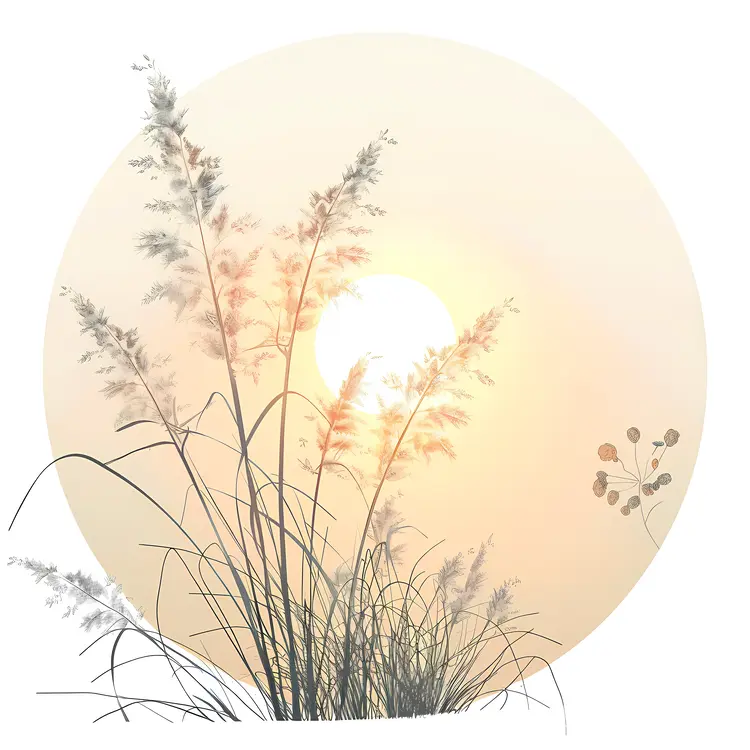 Serene Sunset with Grass Silhouettes
