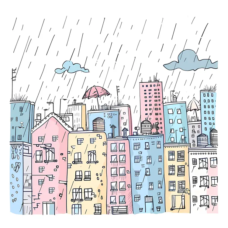 Colorful Cityscape in the Rain