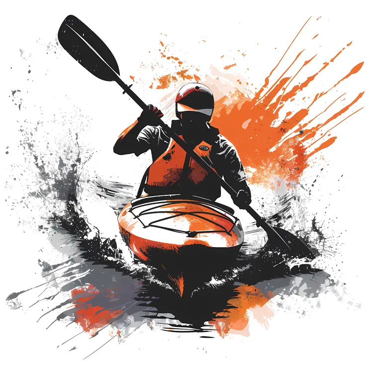 Kayaker in Orange Jacket on Rough Waters