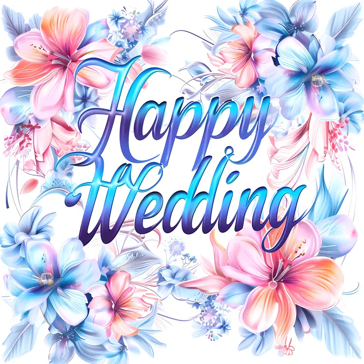 Happy Wedding Colorful Floral Text