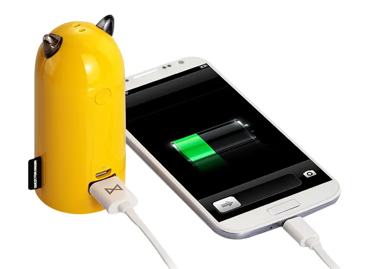 Yellow Portable Power Bank Charging a Smartphone