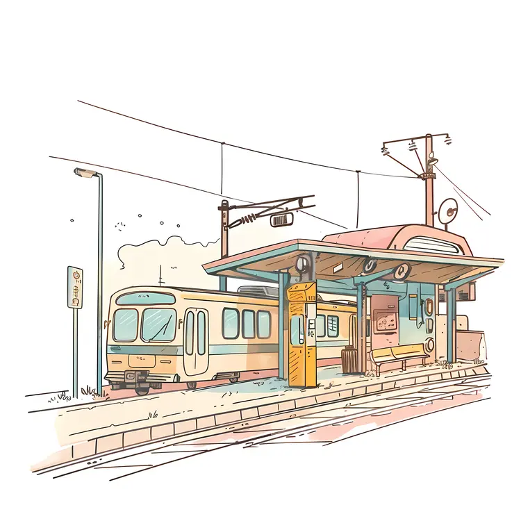 Illustrated Train Station with Train
