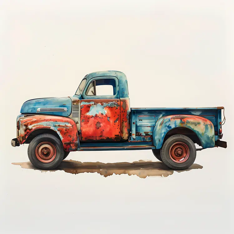 Rusty Blue and Red Truck